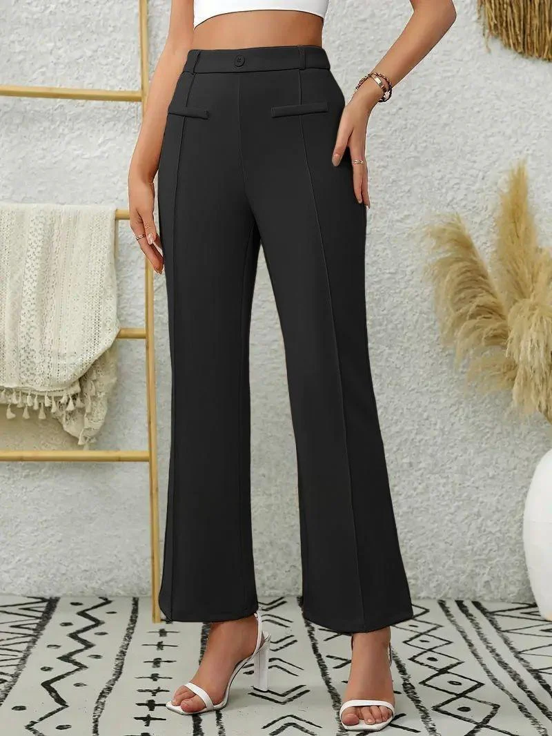 Slim-fit, Loose-fitting, Slightly Flared, High-waisted Straight-leg Trousers - Image 7