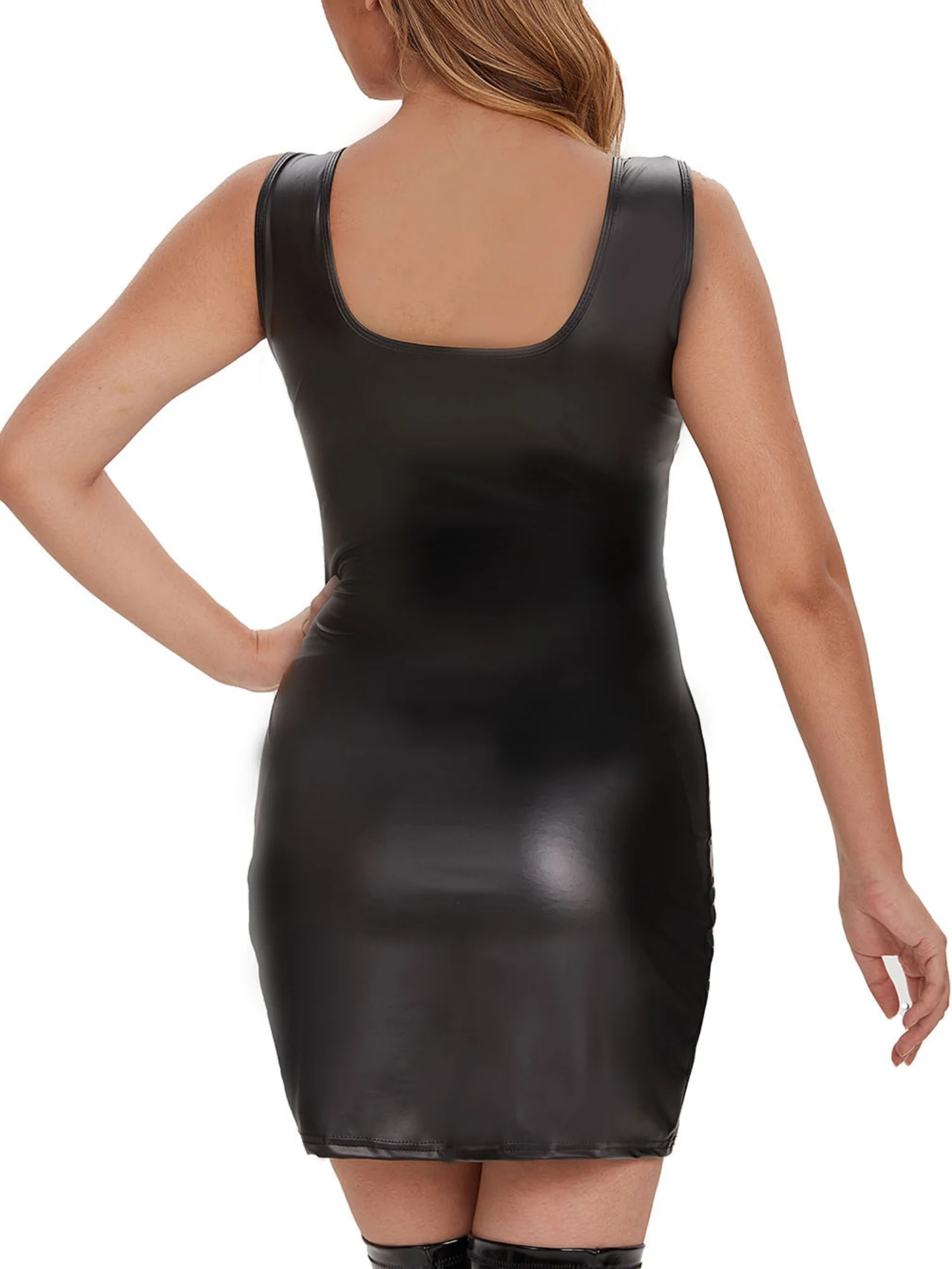 PVC Matte Leather Skirt Spaghetti Strap Bodycon Mini&Short Dresses - Image 2