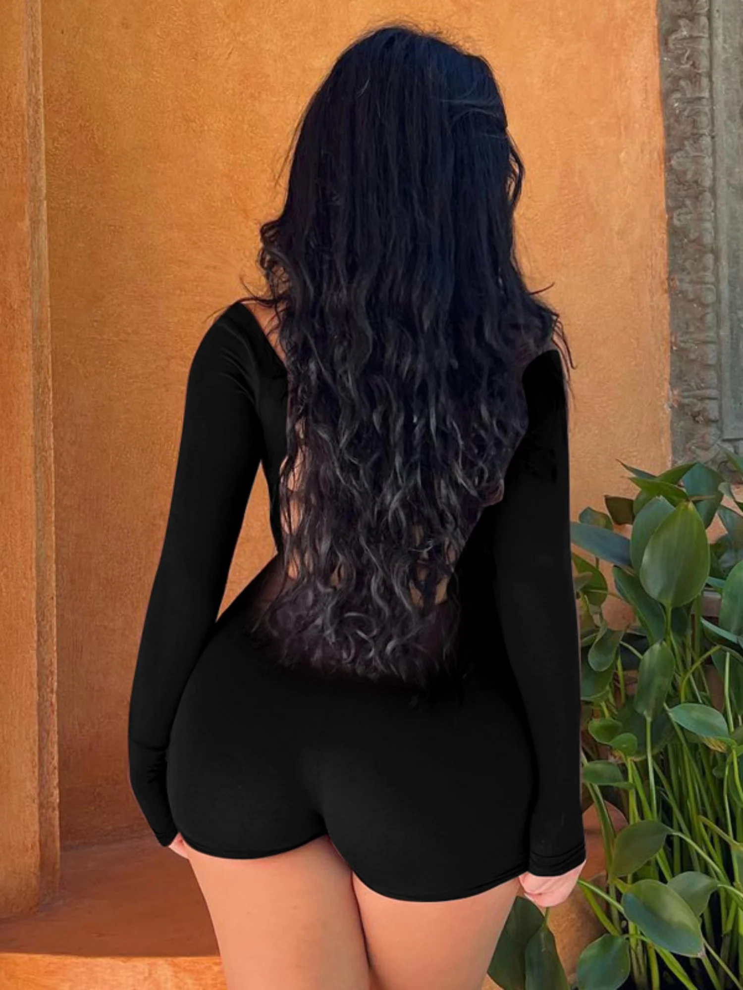 Tie-back Long-sleeved U-neck High-waisted Hip Lift Exercise Yoga Jumpsuits - Image 5