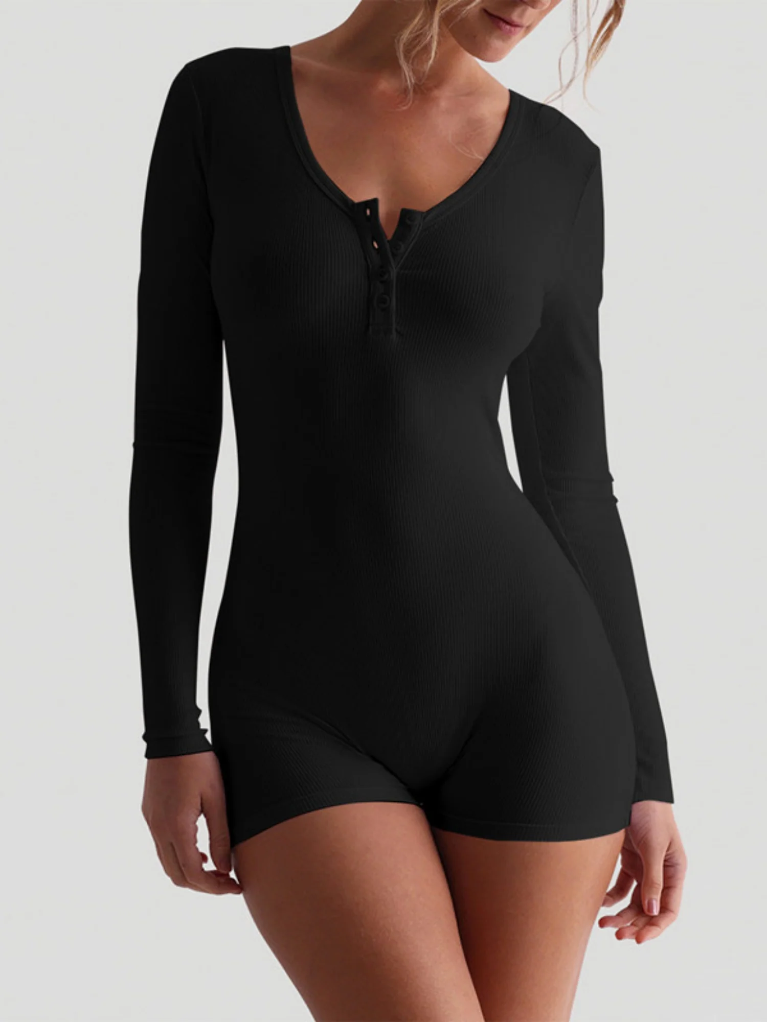 Ribbed U-neck Button Fitness Exercise Yoga Jumpsuits - Image 4