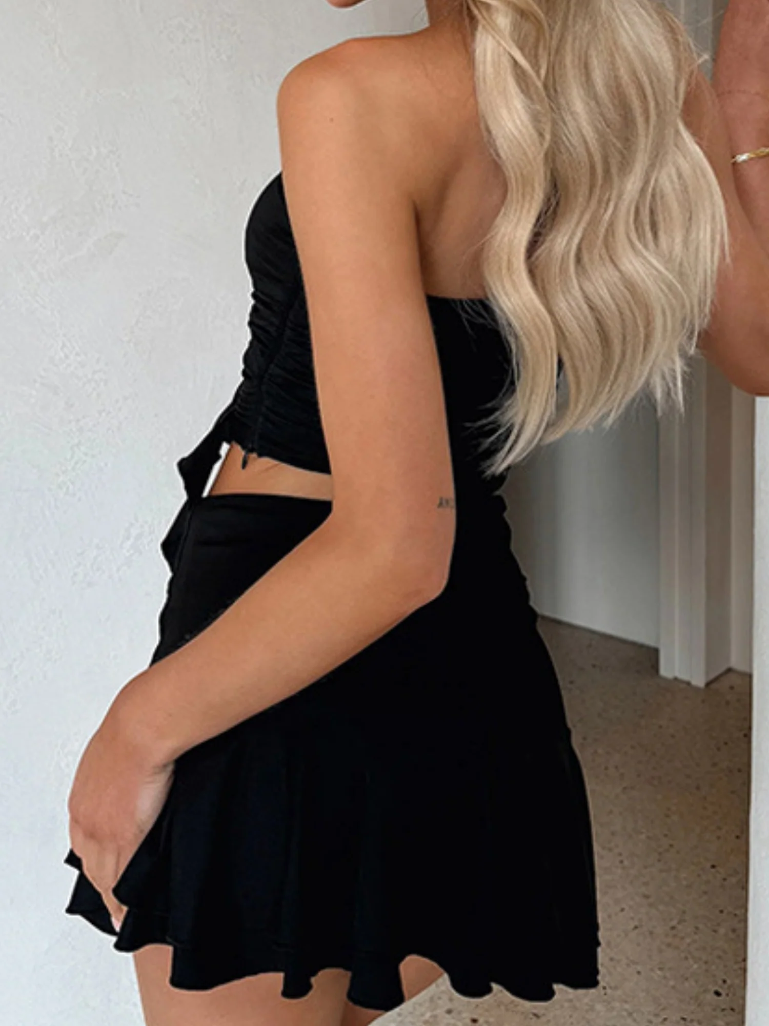 Ruffle Pleated Strapless Top And Bodycon Skirt 2-piece Sets - Image 5