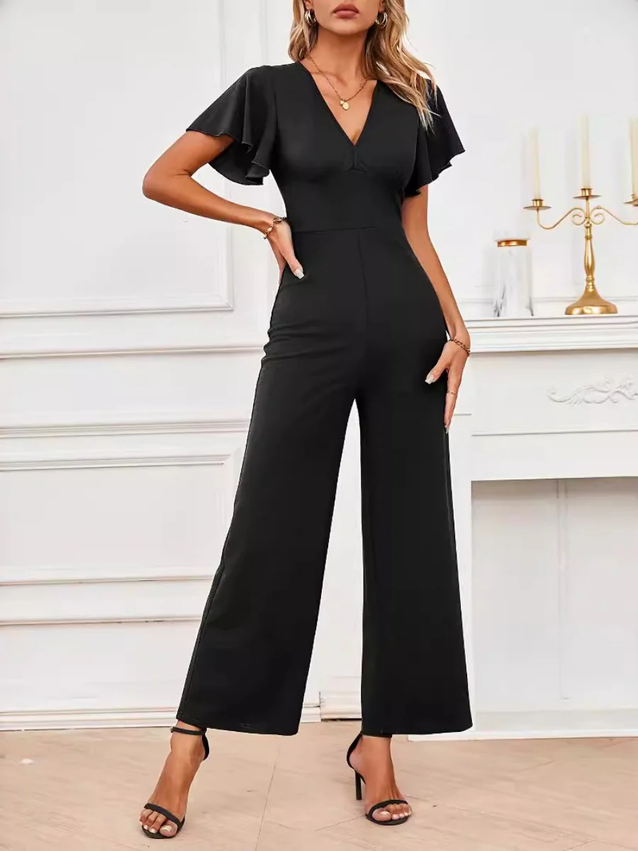 Flying Sleeves Straight-leg Pants Ruffle Jumpsuits - Image 3