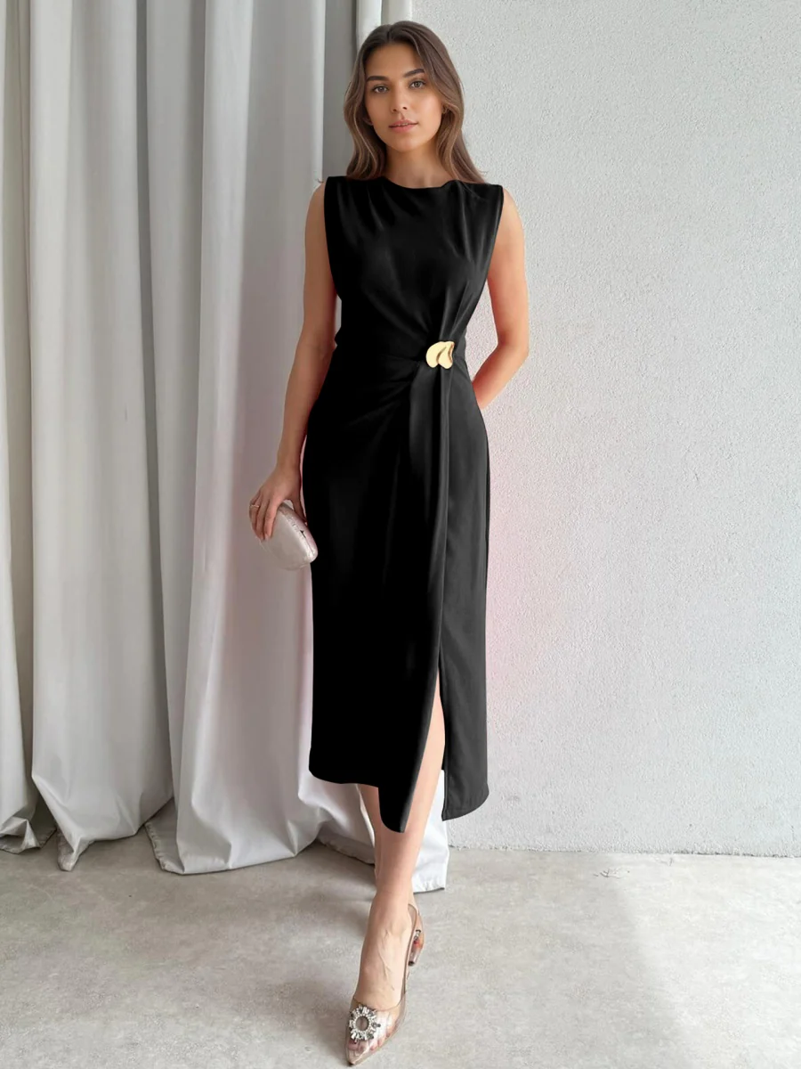 Slits Sleeveless Commuting Midi Dresses - Image 3