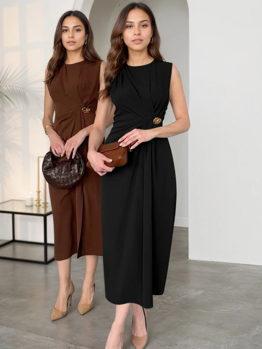 Slits Sleeveless Commuting Midi Dresses - Image 4
