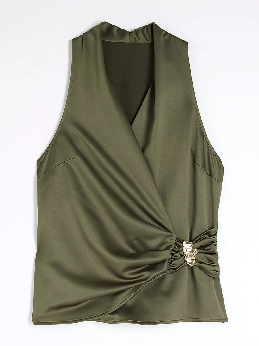 Halter Wrap Loose-fit Wide Leg Pants Jacket 2-piece Sets - Image 5