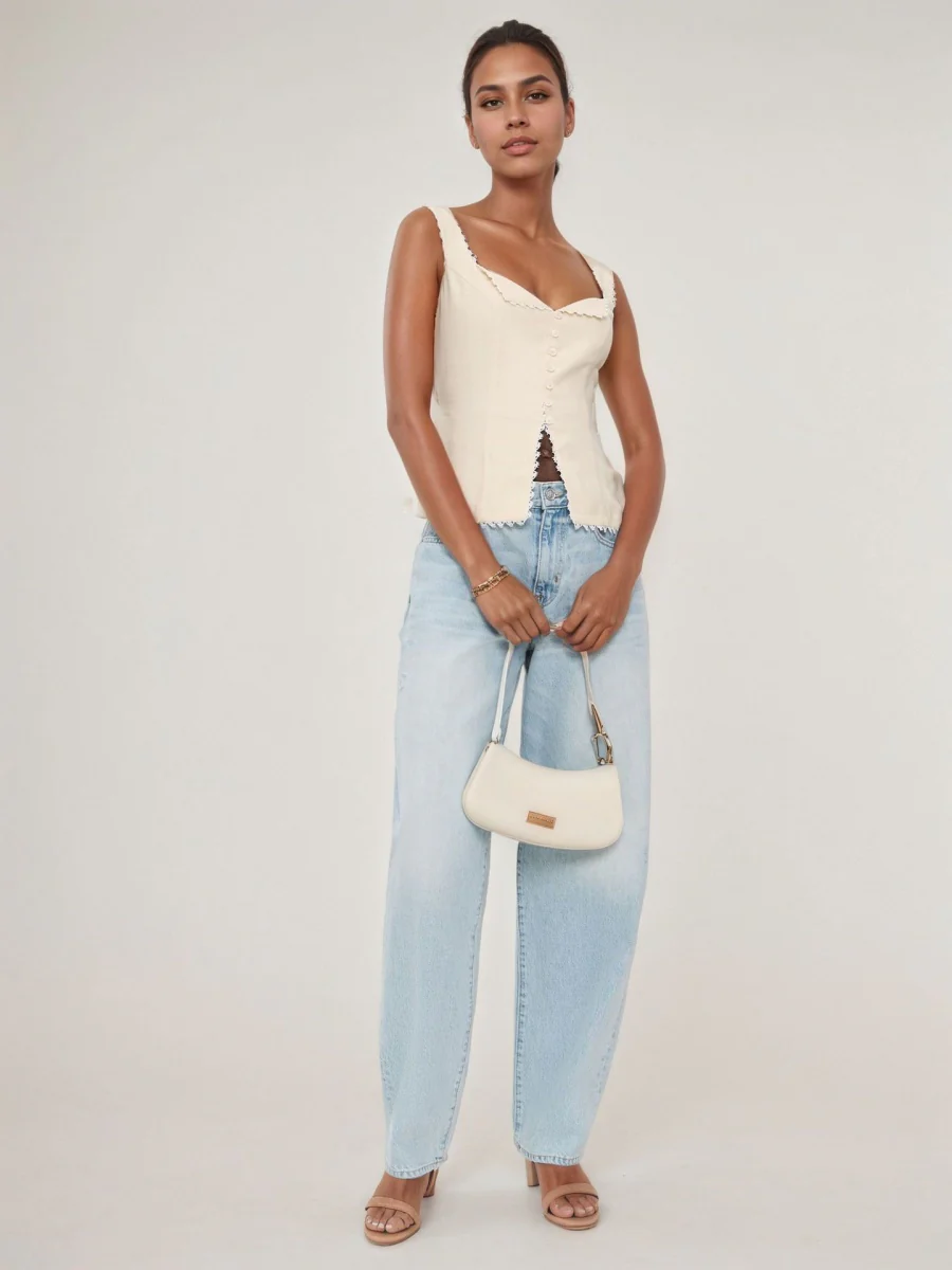 Retro Cotton And Linen Lace Patchwork Button Tank Tops - Image 5