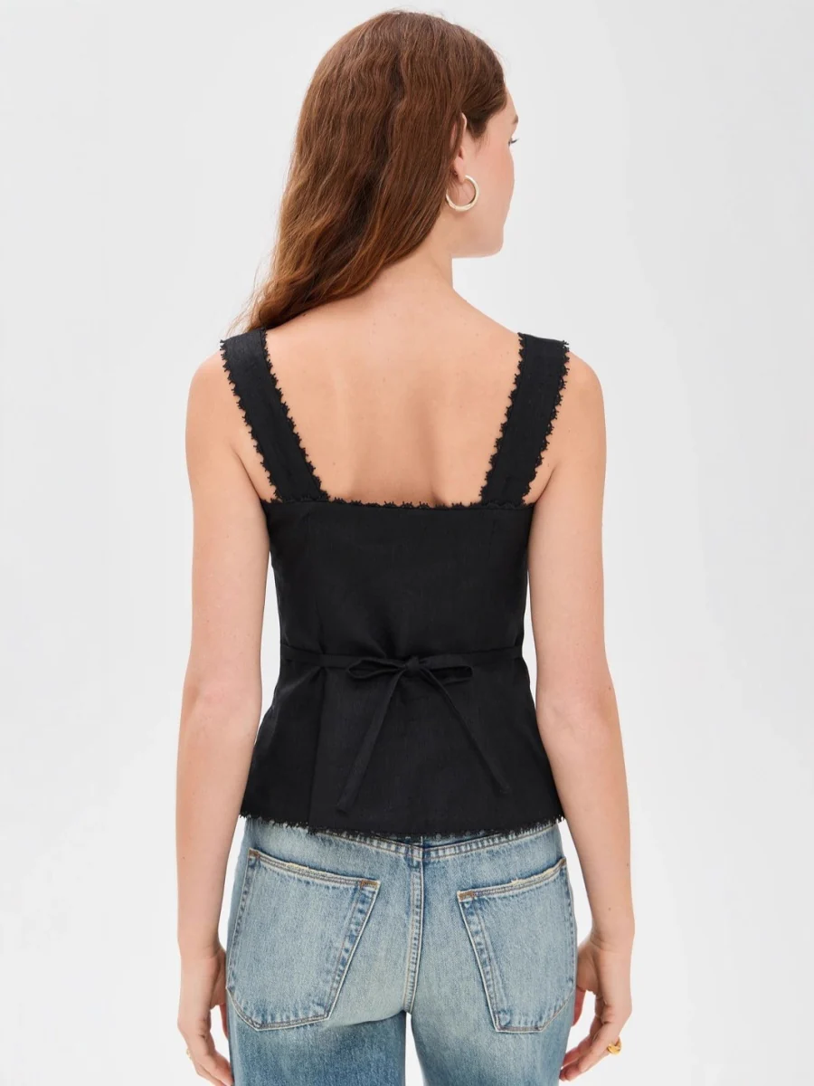 Retro Cotton And Linen Lace Patchwork Button Tank Tops - Image 7
