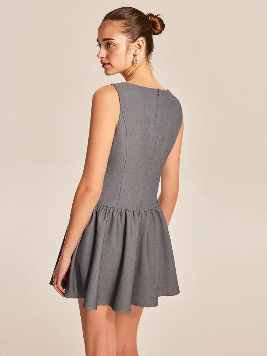 Sleeveless Buttons A-line Skirt Ruffle Mini&Short Dresses - Image 2