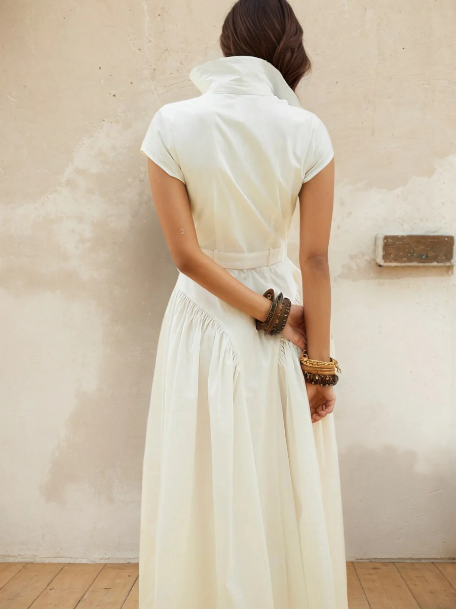 Lapel Single-breasted Simplicity Temperament Maxi Dresses - Image 2