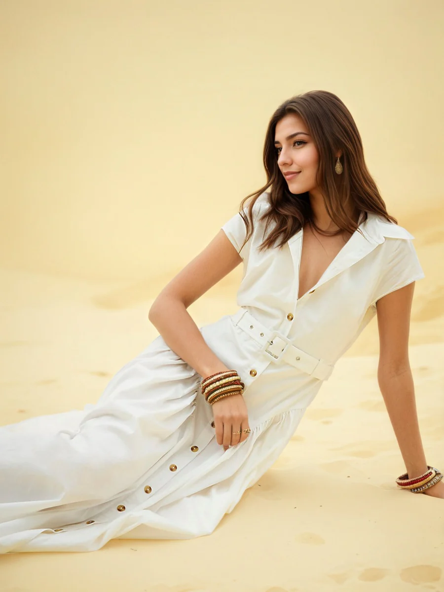 Lapel Single-breasted Simplicity Temperament Maxi Dresses - Image 4