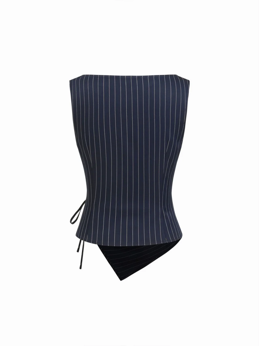 Profession Stripes Sleeveless Asymmetrical Jacket Straight-leg Trousers 2-piece Sets - Image 6