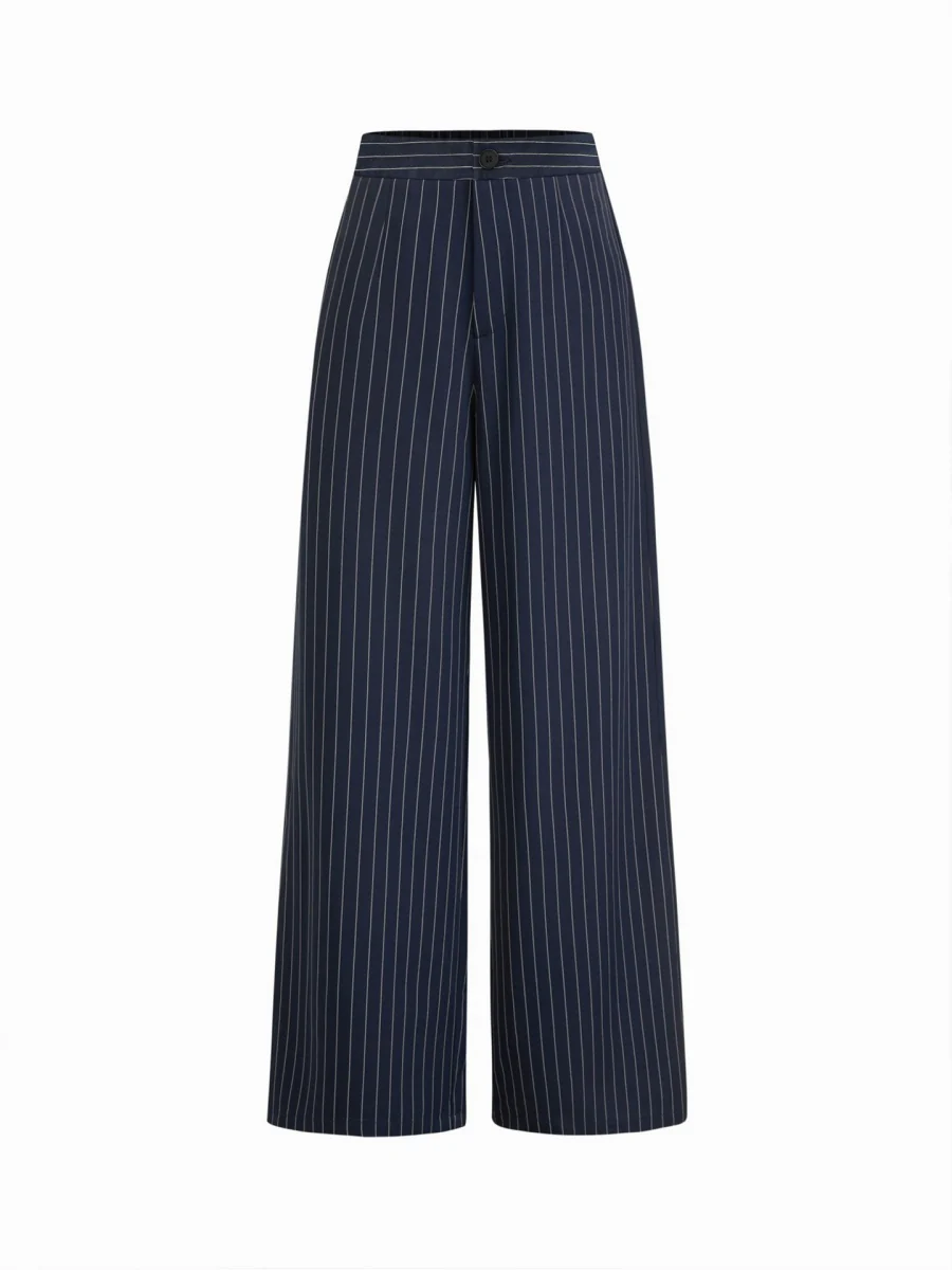 Profession Stripes Sleeveless Asymmetrical Jacket Straight-leg Trousers 2-piece Sets - Image 7