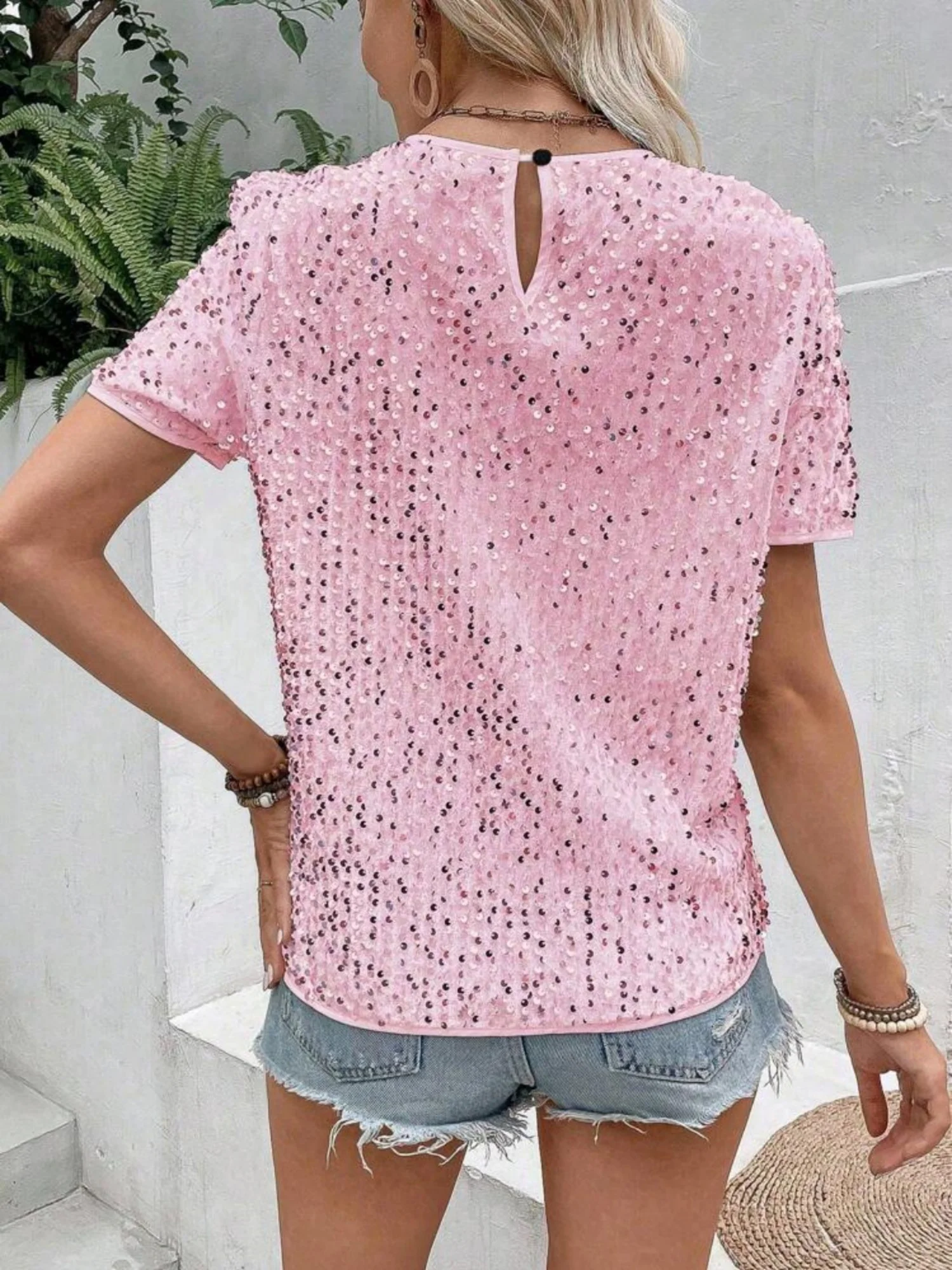 Sequins Crew Neck Short Sleeve T-shirt - Image 10