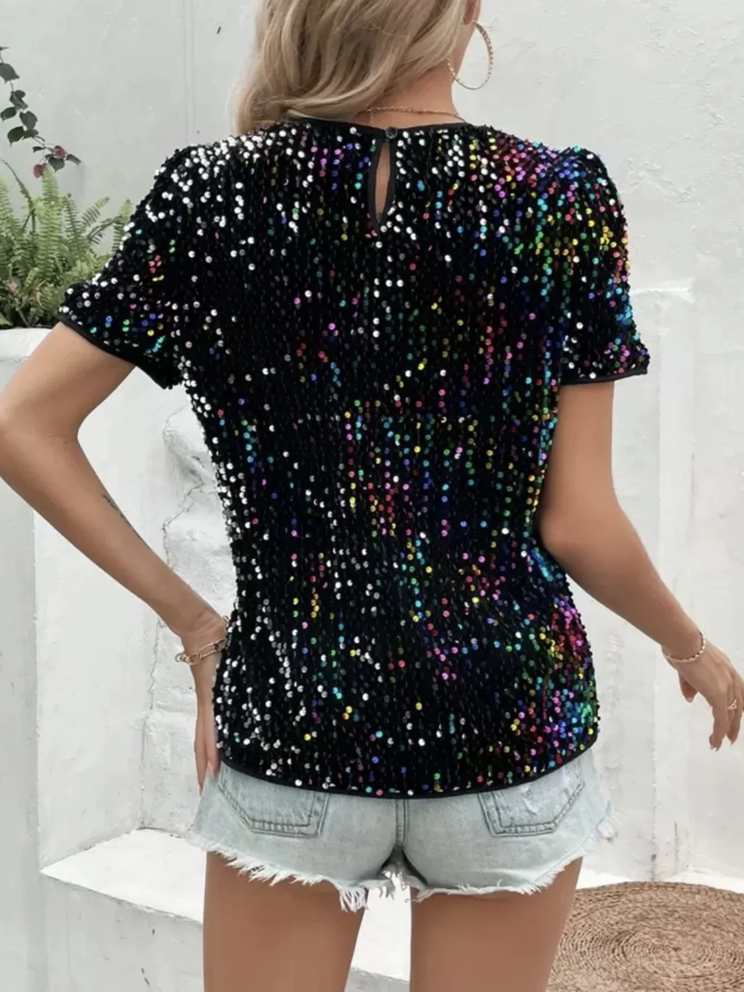 Sequins Crew Neck Short Sleeve T-shirt - Image 18