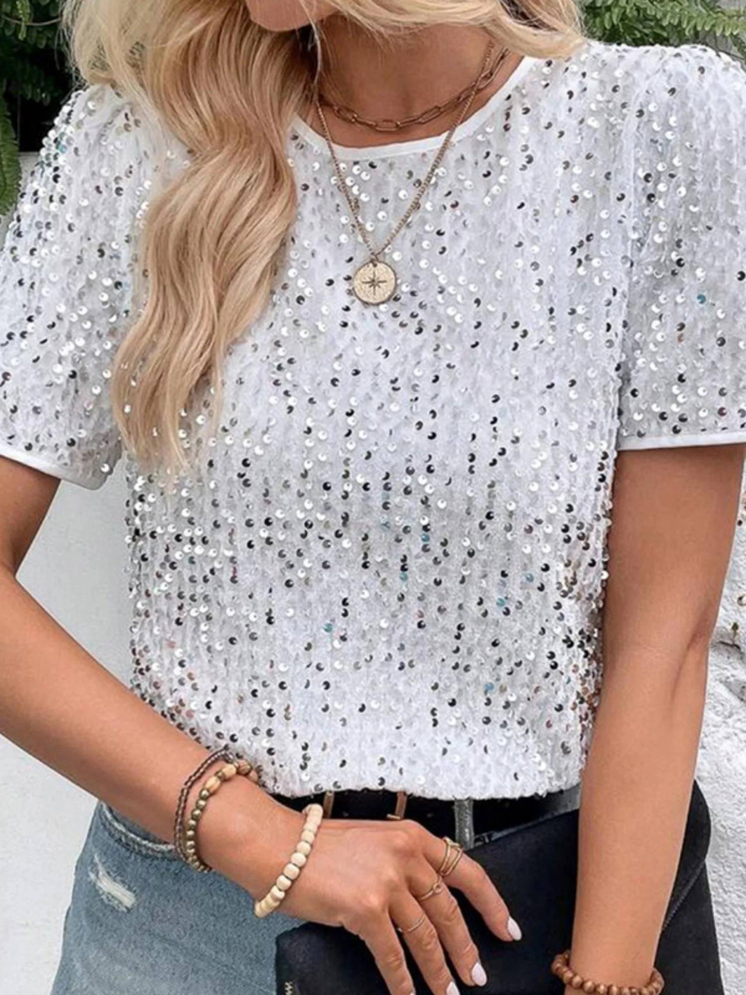 Sequins Crew Neck Short Sleeve T-shirt - Image 5