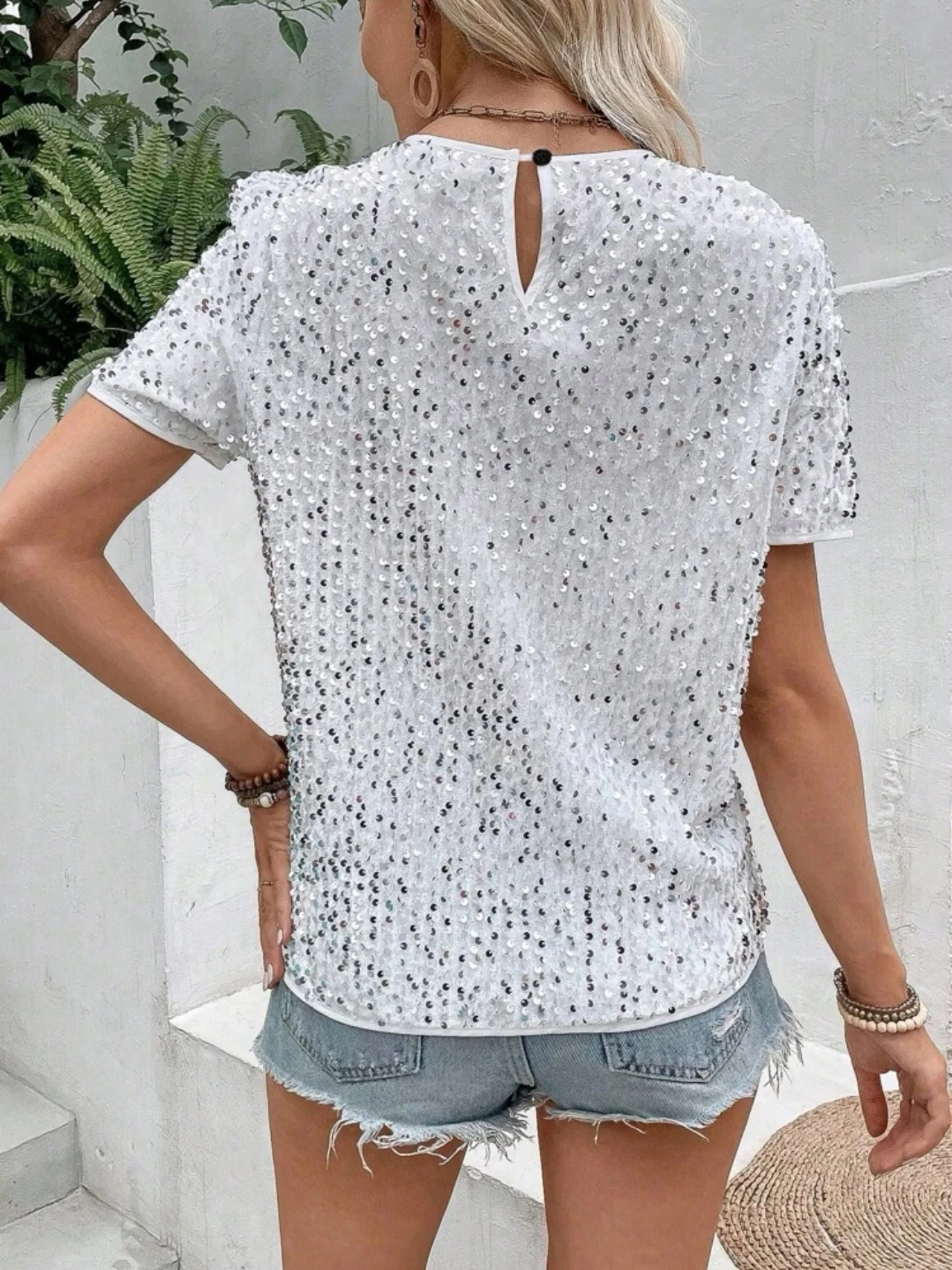 Sequins Crew Neck Short Sleeve T-shirt - Image 6