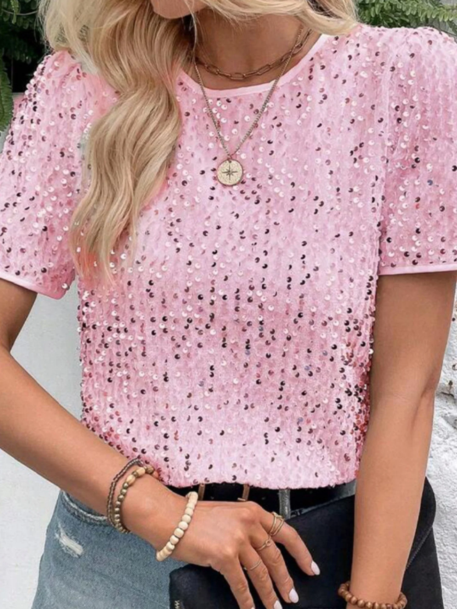 Sequins Crew Neck Short Sleeve T-shirt - Image 9