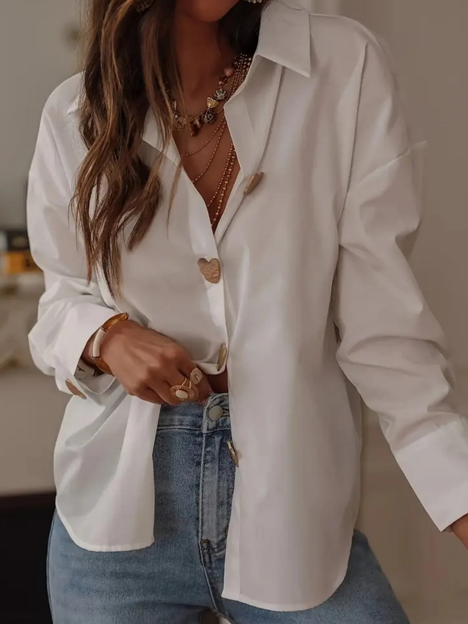 Heart-shaped Single-breasted Buckle Elegant Commute Shirts