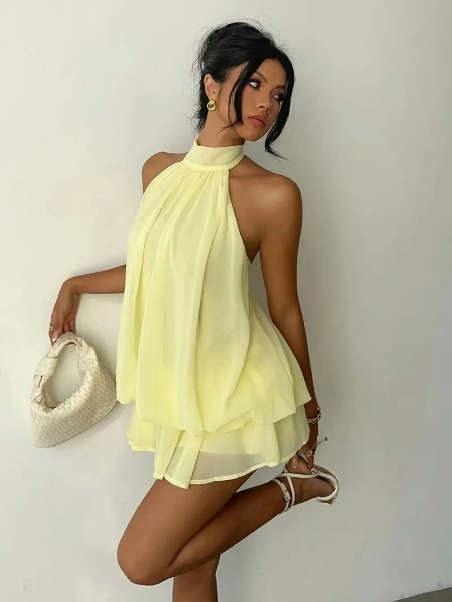 Chiffon Ruffle Halter Neck And Backless Mini&Short Dresses - Image 3