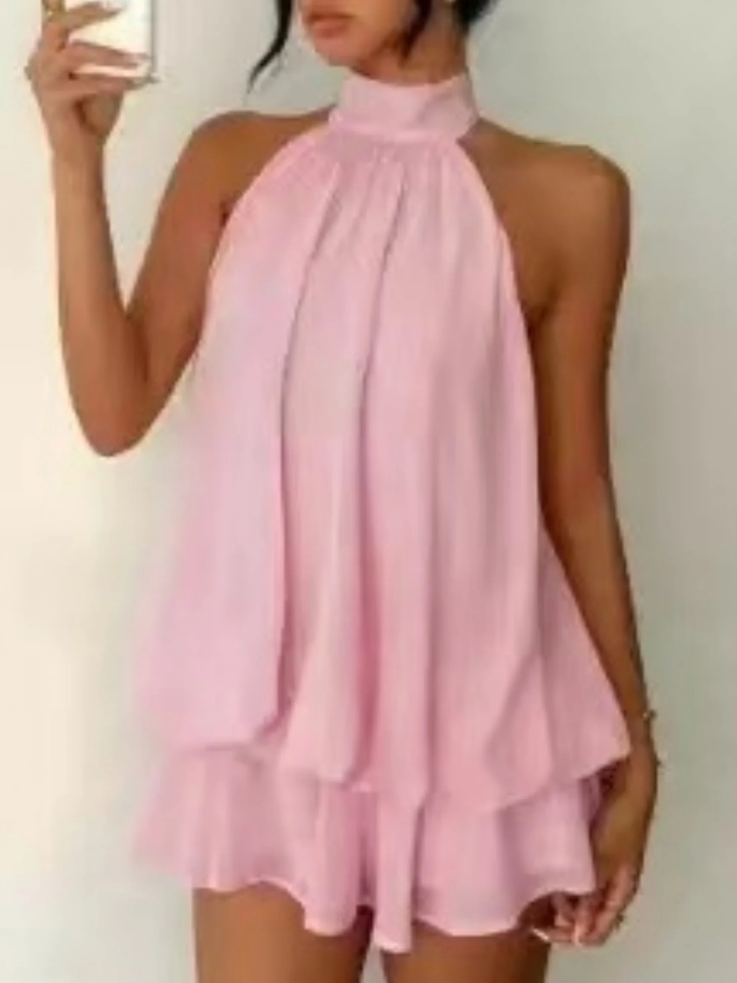 Chiffon Ruffle Halter Neck And Backless Mini&Short Dresses - Image 6