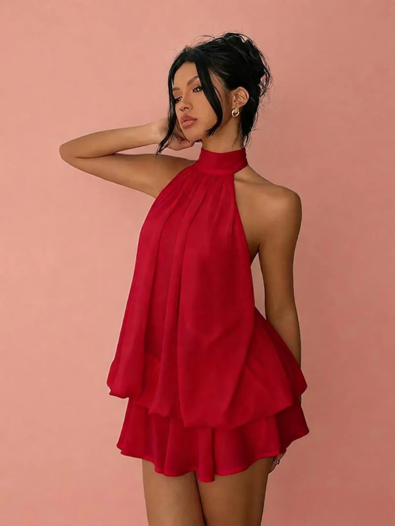 Chiffon Ruffle Halter Neck And Backless Mini&Short Dresses - Image 9
