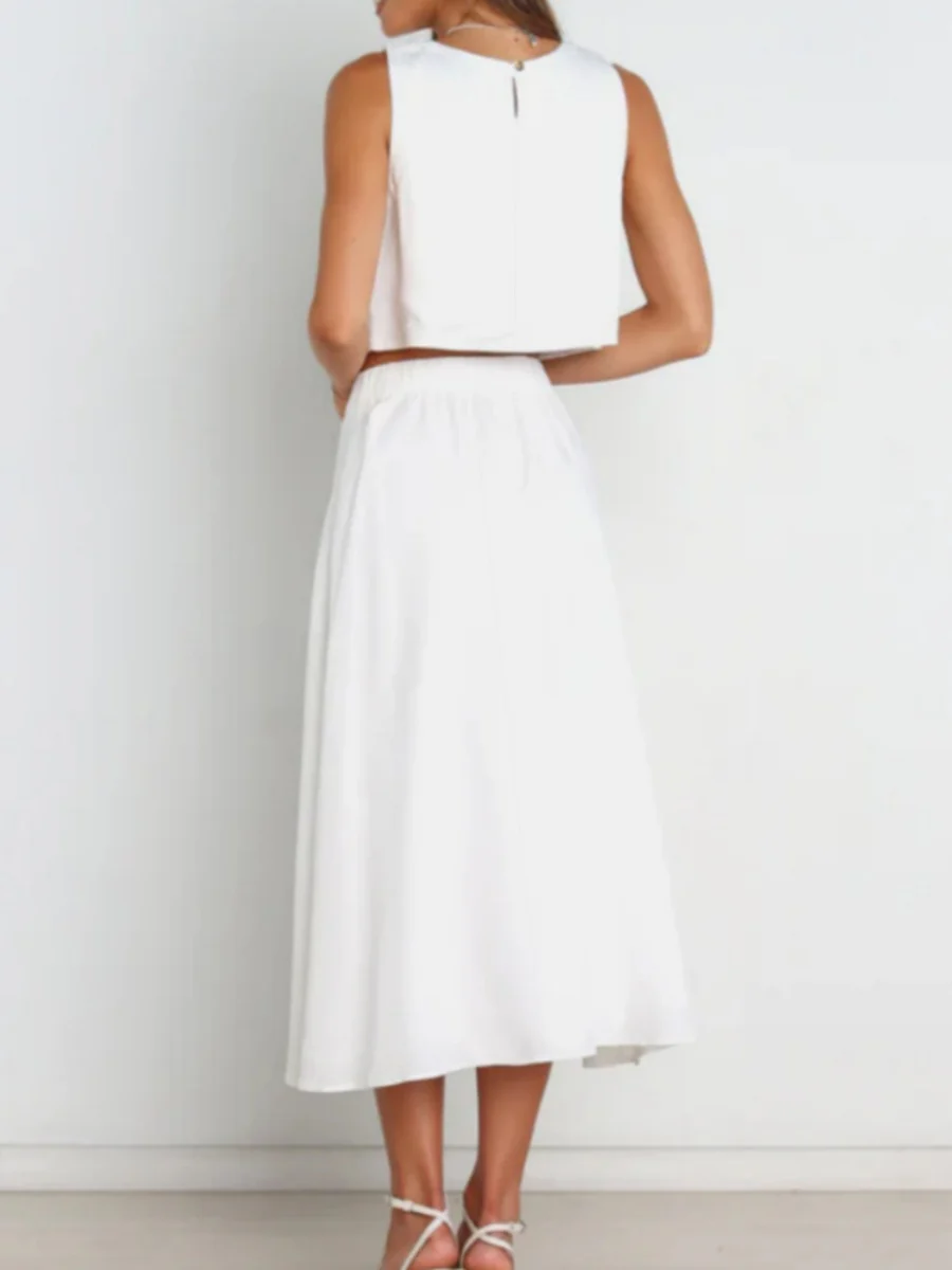 Solid Color Tank Tops Button-down Skirt Set 2-piece Sets - Image 2