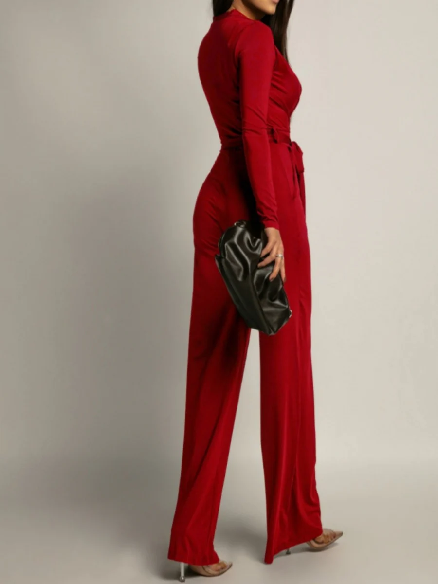 Zebra Print V-neck Long Sleeve Wide-leg Pants Jumpsuits - Image 10