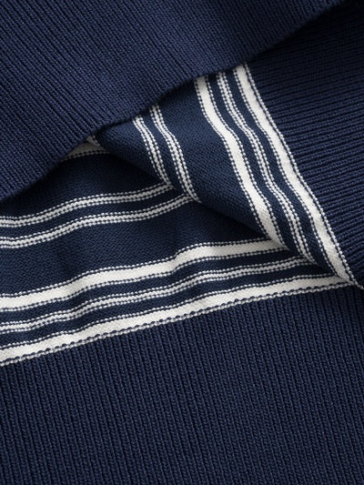 Retro Color-blocked Stripes Loose-fit POLO Shirt - Image 6
