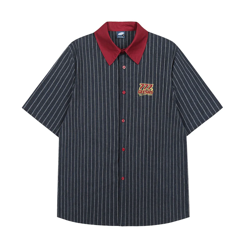 Retro Color-blocked Stripes Loose-fit Shirts - Image 2