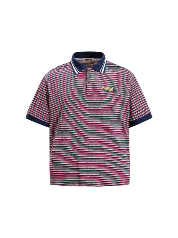 Retro Color-blocked Stripes Boxy POLO Shirt - Image 2