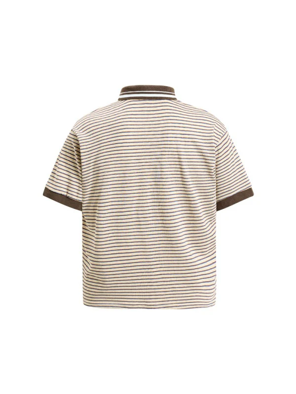 Retro Color-blocked Stripes Boxy POLO Shirt - Image 4