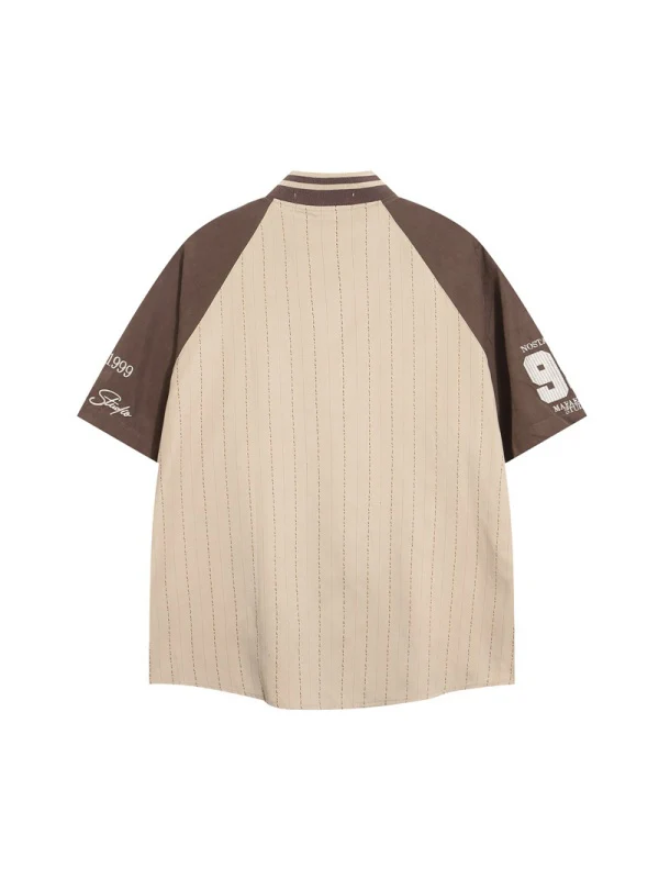 Retro Patchwork Color-blocked Vertical Stripe Shirts - Image 3