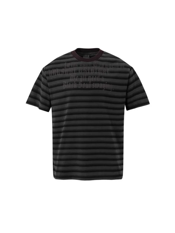 Retro Color-blocked Stripes Letter Printed T-shirts - Image 6