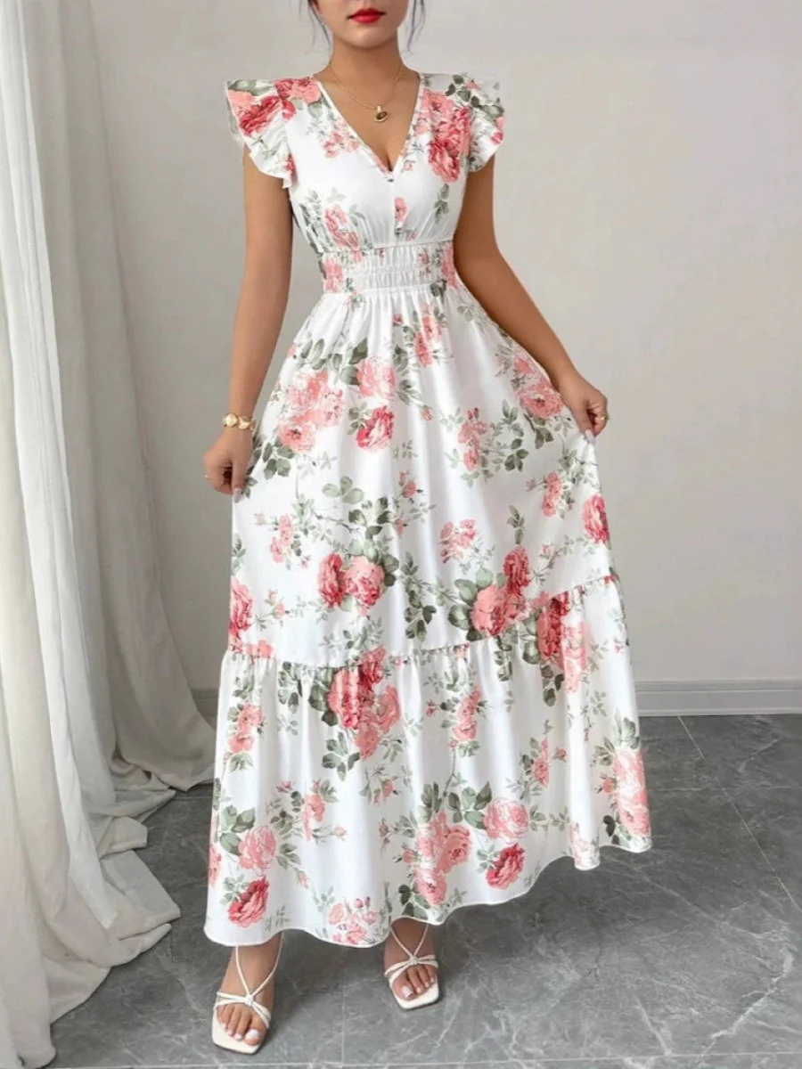 Ruffle Plants And Flowers Printed Long Dress - Image 2