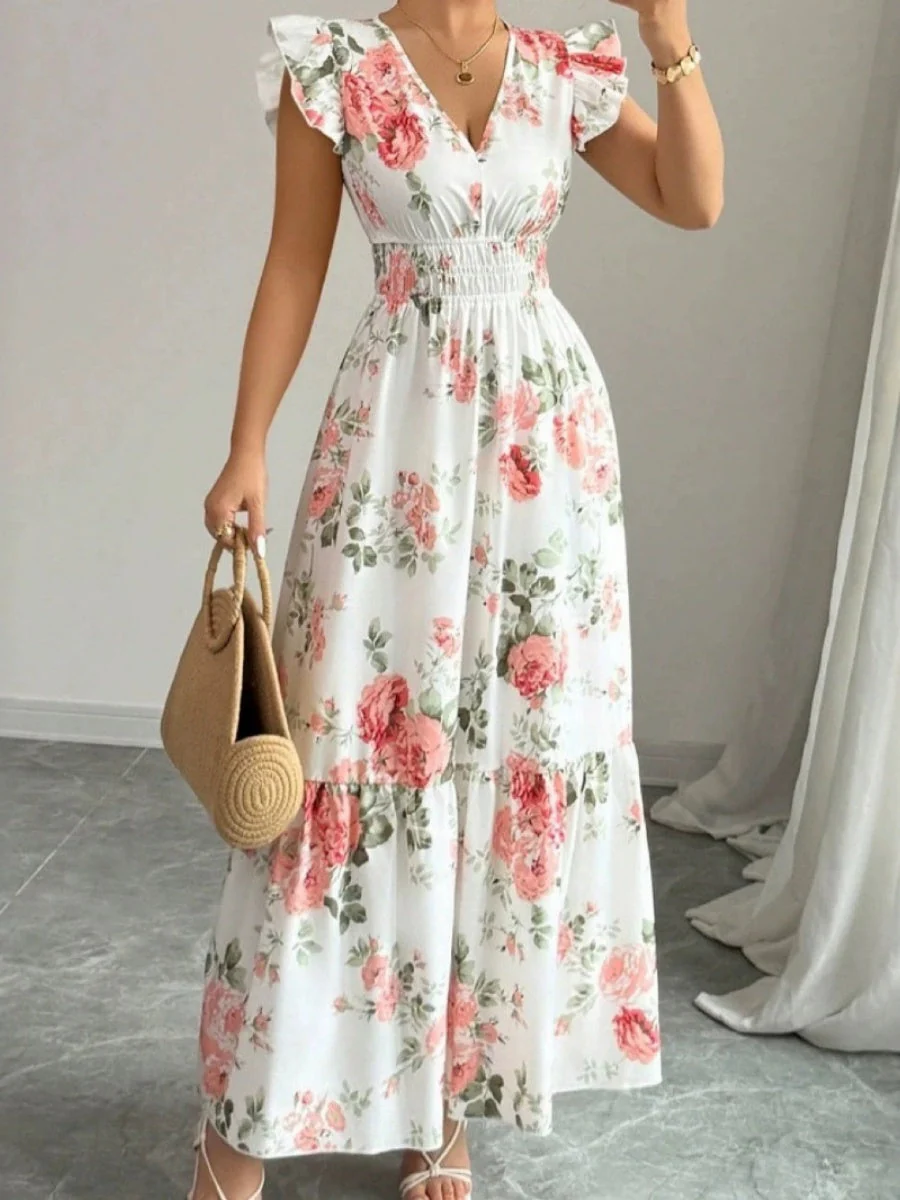 Ruffle Plants And Flowers Printed Long Dress - Image 4