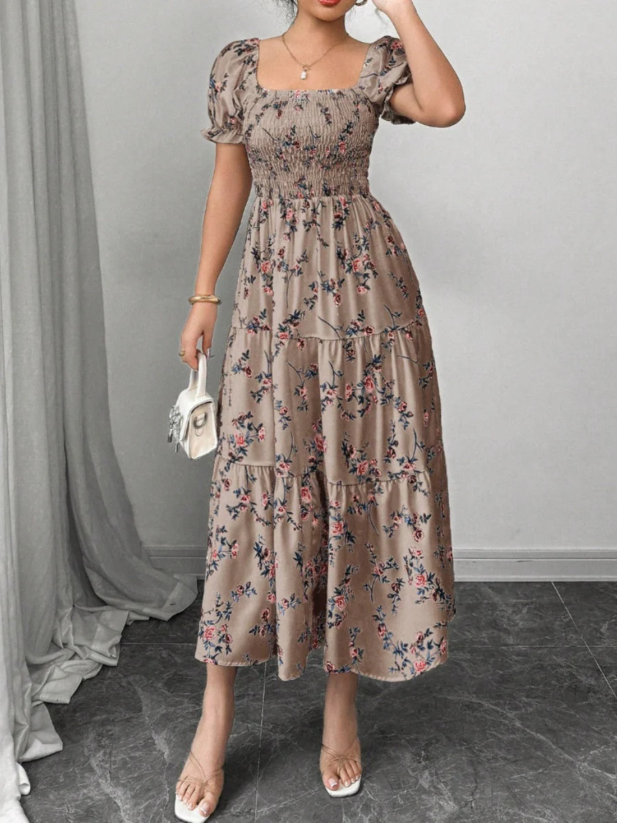 Puff Sleeve Printed Maxi Dresses - Image 11
