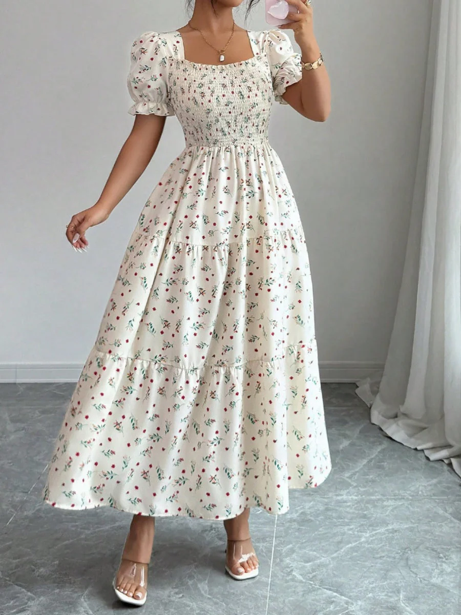 Puff Sleeve Printed Maxi Dresses - Image 12