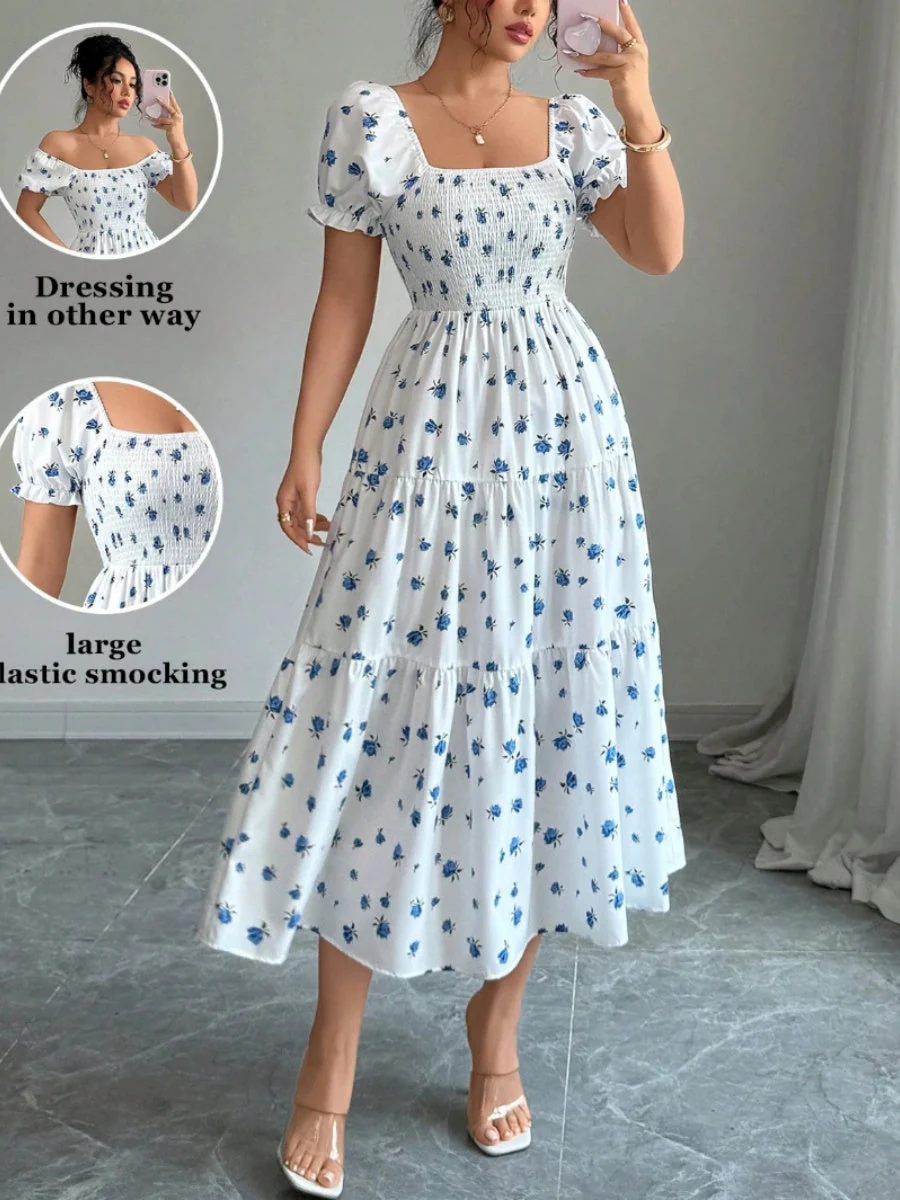 Puff Sleeve Printed Maxi Dresses - Image 16