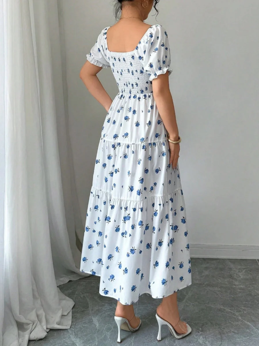 Puff Sleeve Printed Maxi Dresses - Image 17