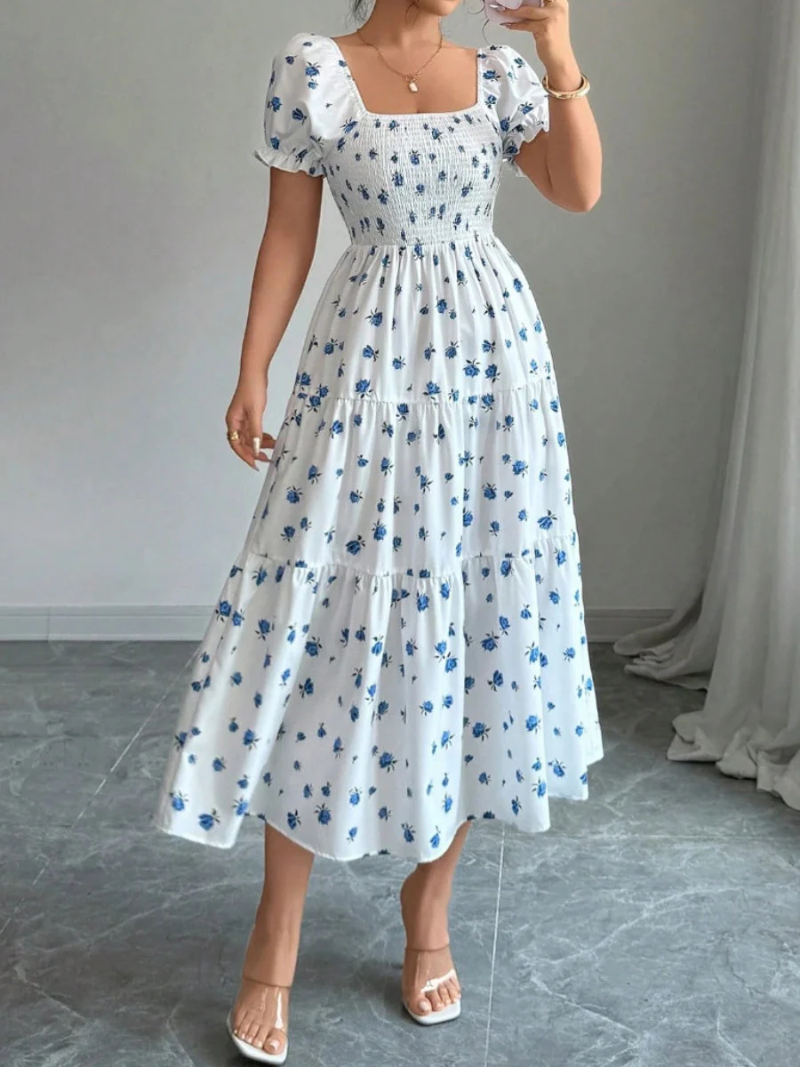 Puff Sleeve Printed Maxi Dresses - Image 18
