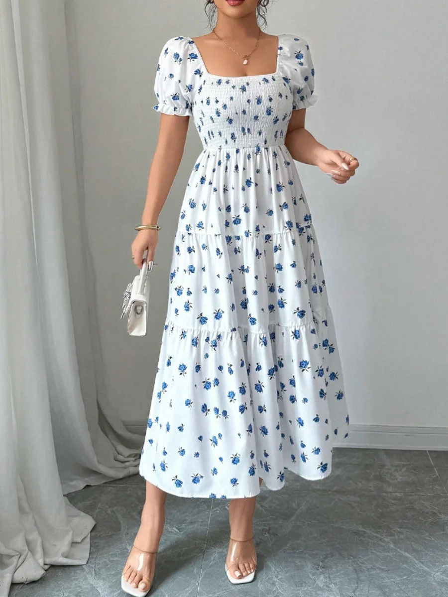 Puff Sleeve Printed Maxi Dresses - Image 19