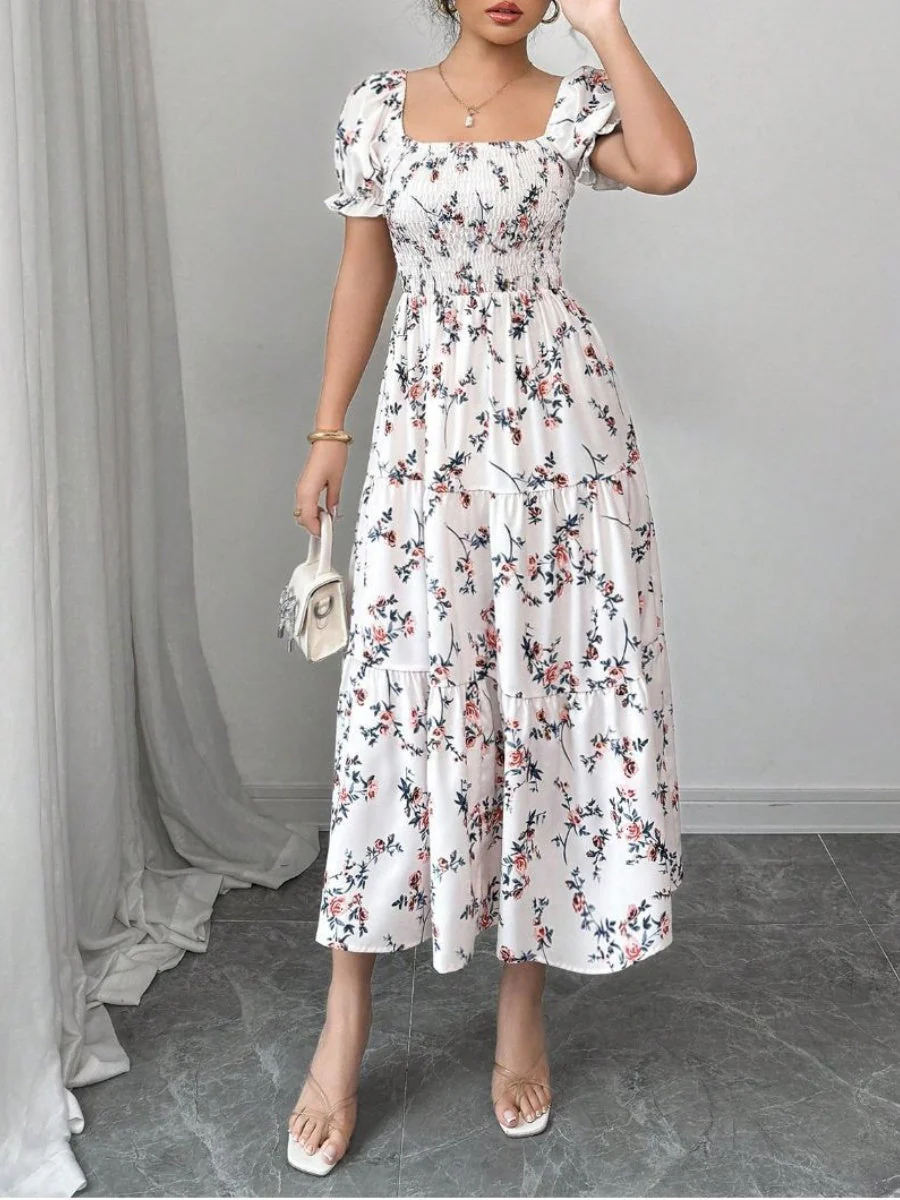 Puff Sleeve Printed Maxi Dresses - Image 2