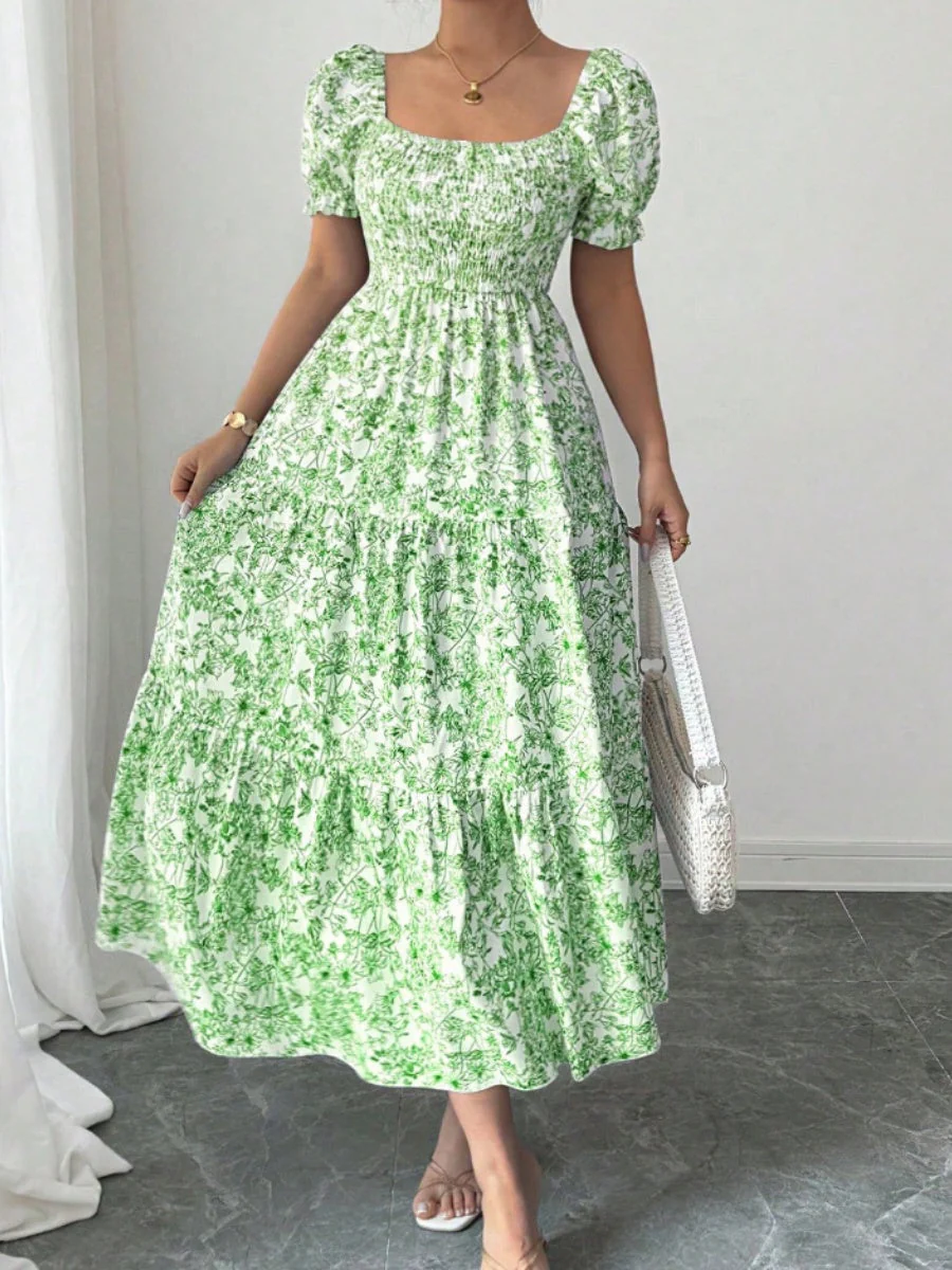 Puff Sleeve Printed Maxi Dresses - Image 25