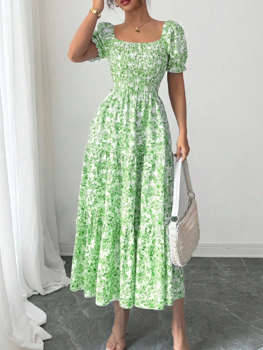 Puff Sleeve Printed Maxi Dresses - Image 26