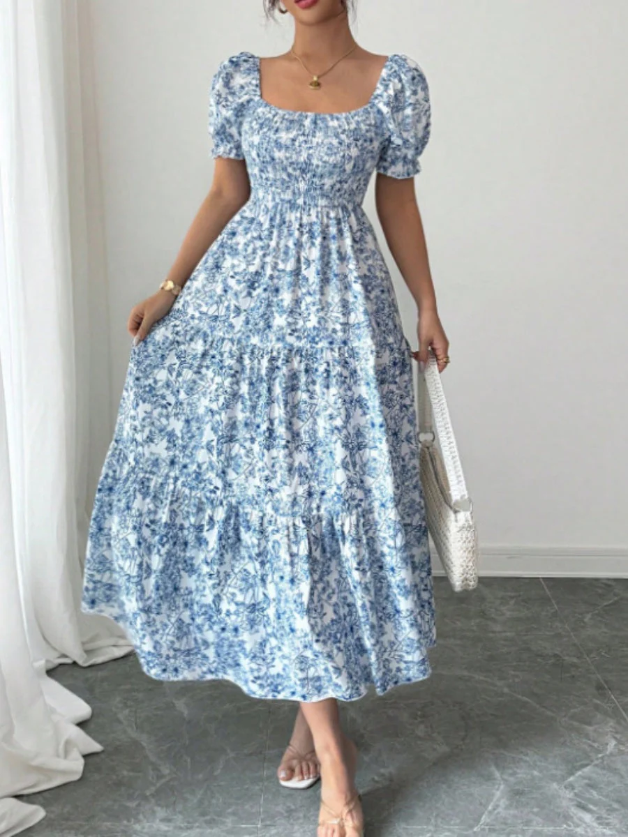 Puff Sleeve Printed Maxi Dresses - Image 29