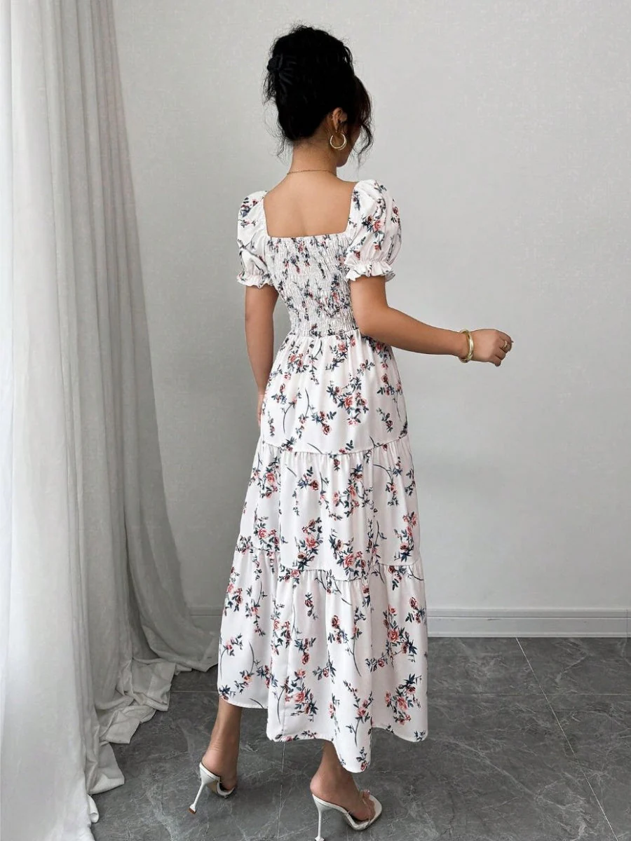 Puff Sleeve Printed Maxi Dresses - Image 3