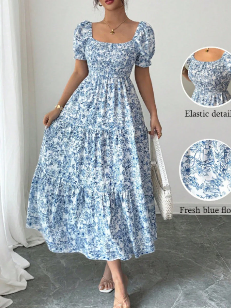 Puff Sleeve Printed Maxi Dresses - Image 30