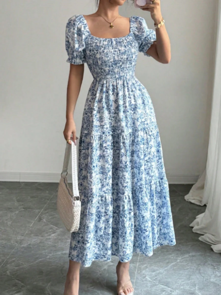 Puff Sleeve Printed Maxi Dresses - Image 31