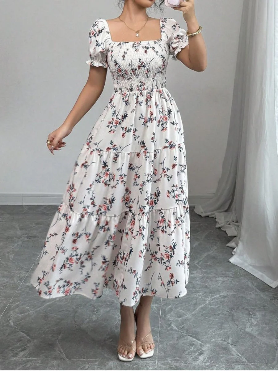 Puff Sleeve Printed Maxi Dresses - Image 4