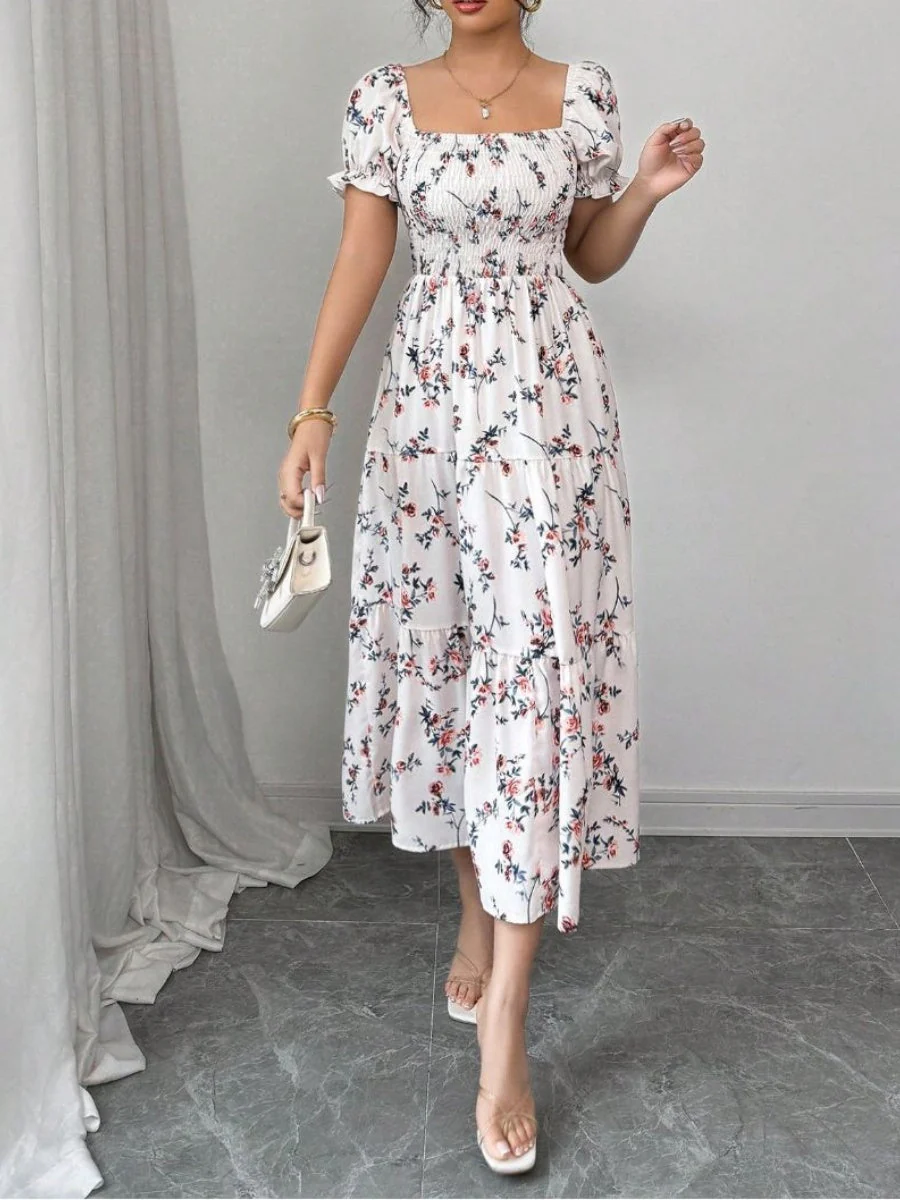 Puff Sleeve Printed Maxi Dresses - Image 5